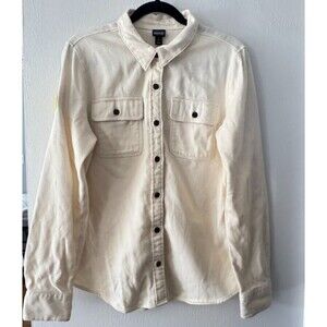 Patagonia Worn Wear Organic Cotton Cream Flannel Shirt Smiley Patch Womens M